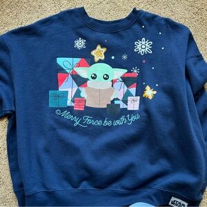 XL Disney Parks Star Wars Merry Force Be With You Christmas Sweatshirt Baby Yoda